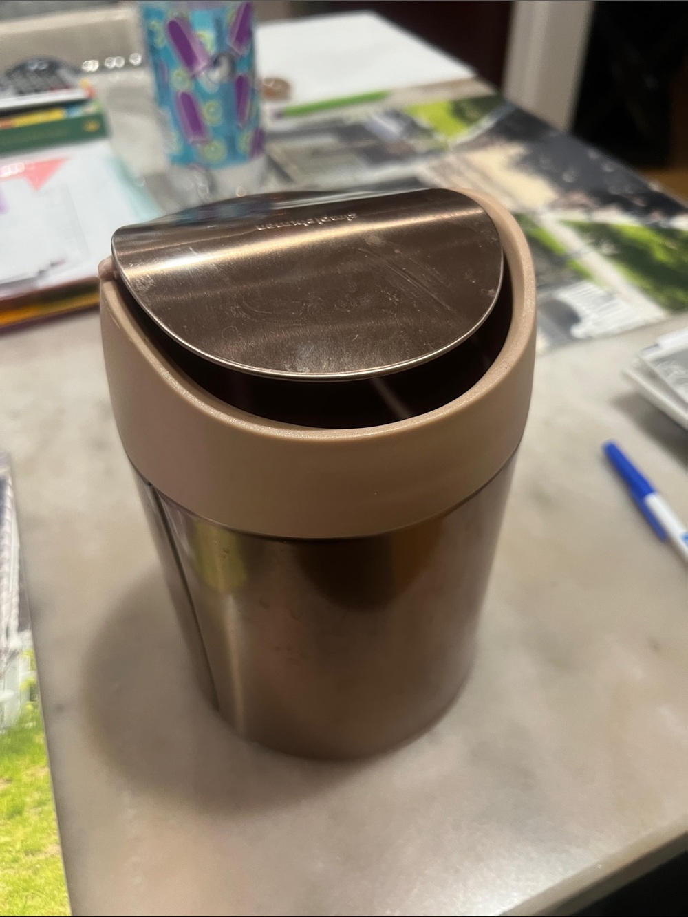 Stainless Steel Kitchen Compost Bin - Beige Lid